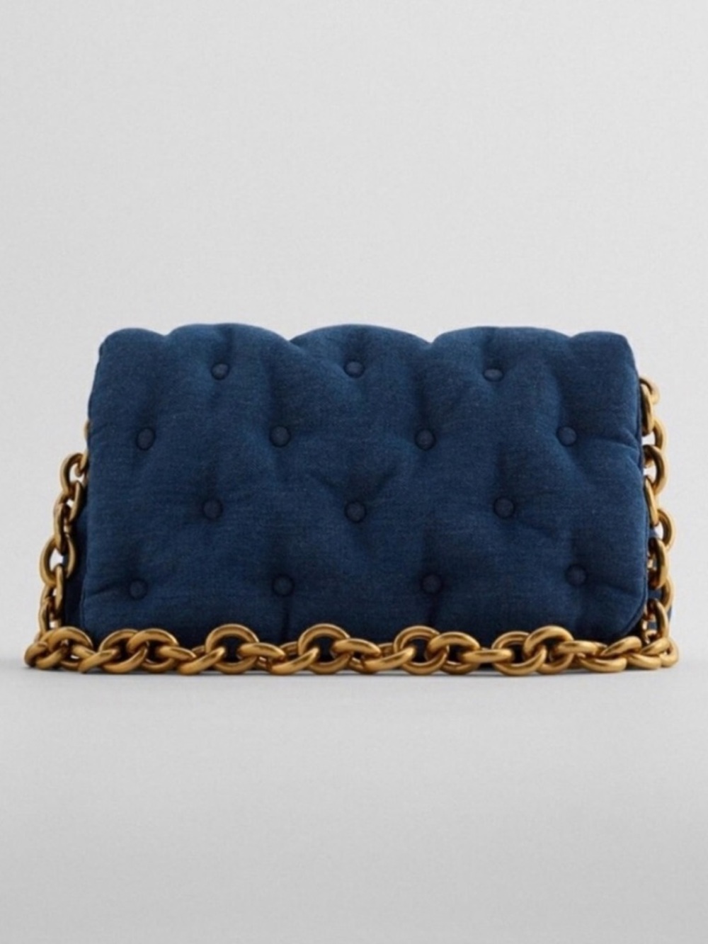 ZARA Quilted Denim Shoulder Bag with Gold Chain